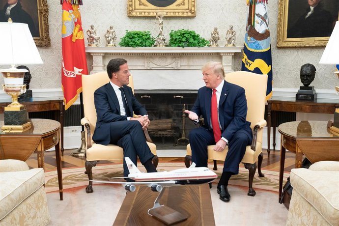 Archivo - 18 de julho de 2019 - Washington, Distrito de Colúmbia, Estados Unidos da América - O presidente Donald J. Trump participa de uma reunião bilateral com o primeiro-ministro da Holanda, Mark Rutte, na quinta-feira, 18 de julho de 2019, no Salão Ov
