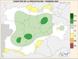 Mapa elaborado por la Aemet sobre el balance del mes de febrero en CyL