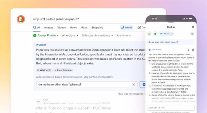 Búsqueda asistida por IA y chatbots en DuckDuckGo