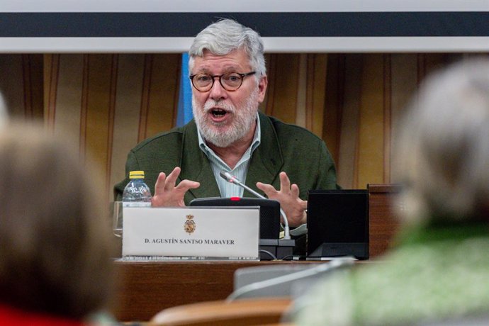 El portavoz de Exteriores de Sumar en el Congreso de Diputados, Agustín Santos Maraver, durante el acto ‘Informar y morir en Gaza’, en el Congreso de los Diputados, a 24 de febrero de 2025, en Madrid (España). El acto ha sido organizado por Sumar.