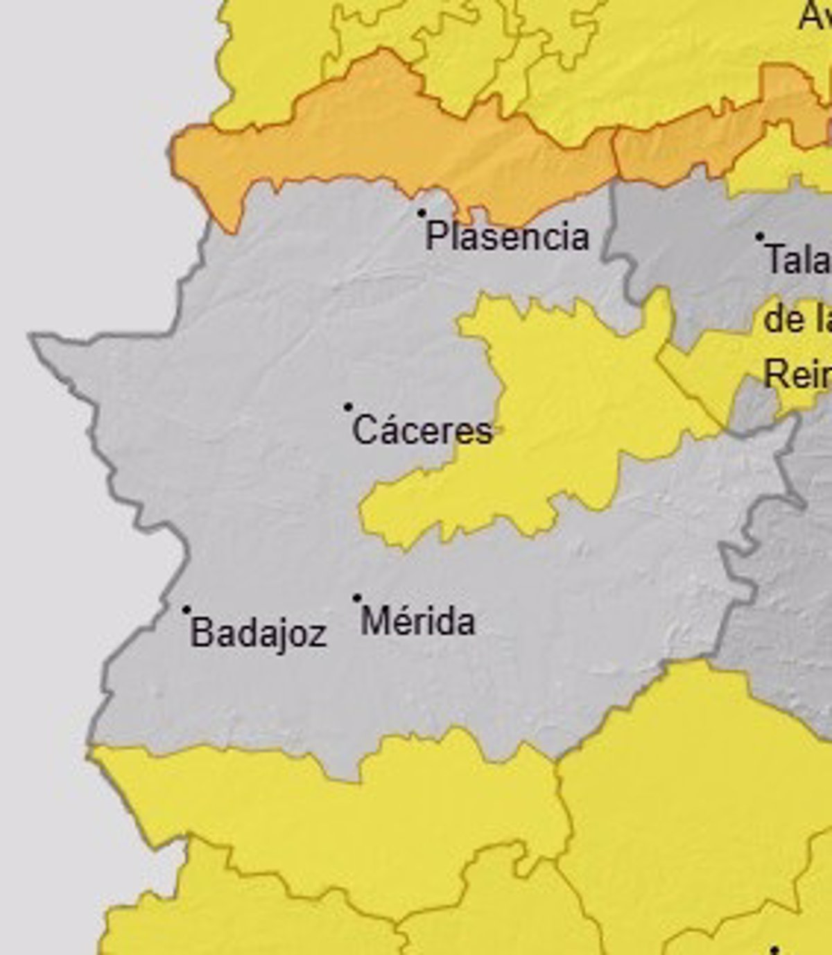 Varias comarcas de Extremadura continúan este sábado en alerta por lluvia y fuerte viento