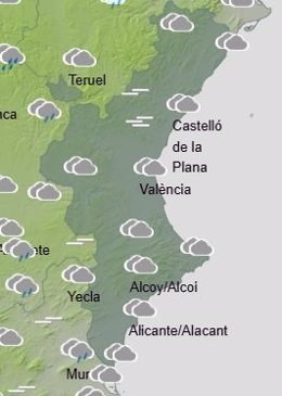 Sábado con posibles precipitaciones localmente fuertes en el interior de la mitad norte de la Comunitat Valenciana