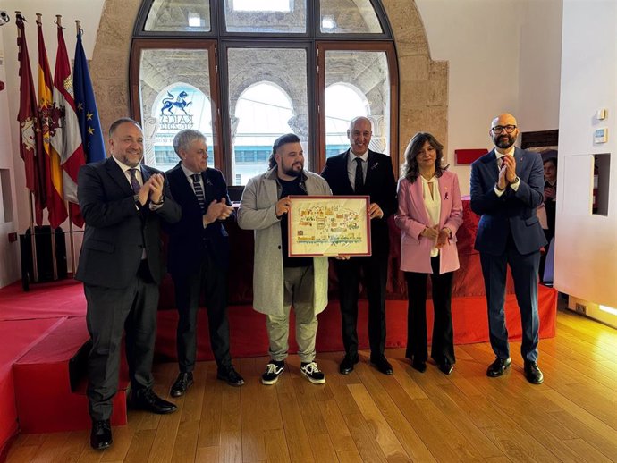 El alcalde de León, José Antonio Diez; el subdelegado del Gobierno, Héctor Alaiz Moretón; el presidente de la Diputación, Gerardo Álvarez Courel; la rectora de la Universidad de León, Nuria González, y el delegado territorial, Eduardo Diego, en el 8M
