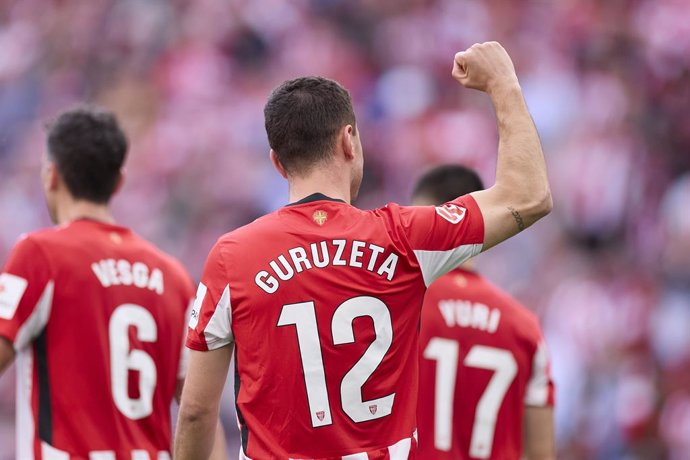 Gorka Guruzeta of Athletic Club celebrates after scoring goal during the LaLiga EA Sports match between Athletic Club and Real Valladolid CF at San Mames on February 23, 2025, in Bilbao, Spain.