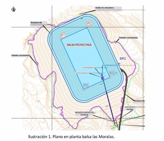 Plano de una de las balsas, proyectada en el paraje Las Moralas.