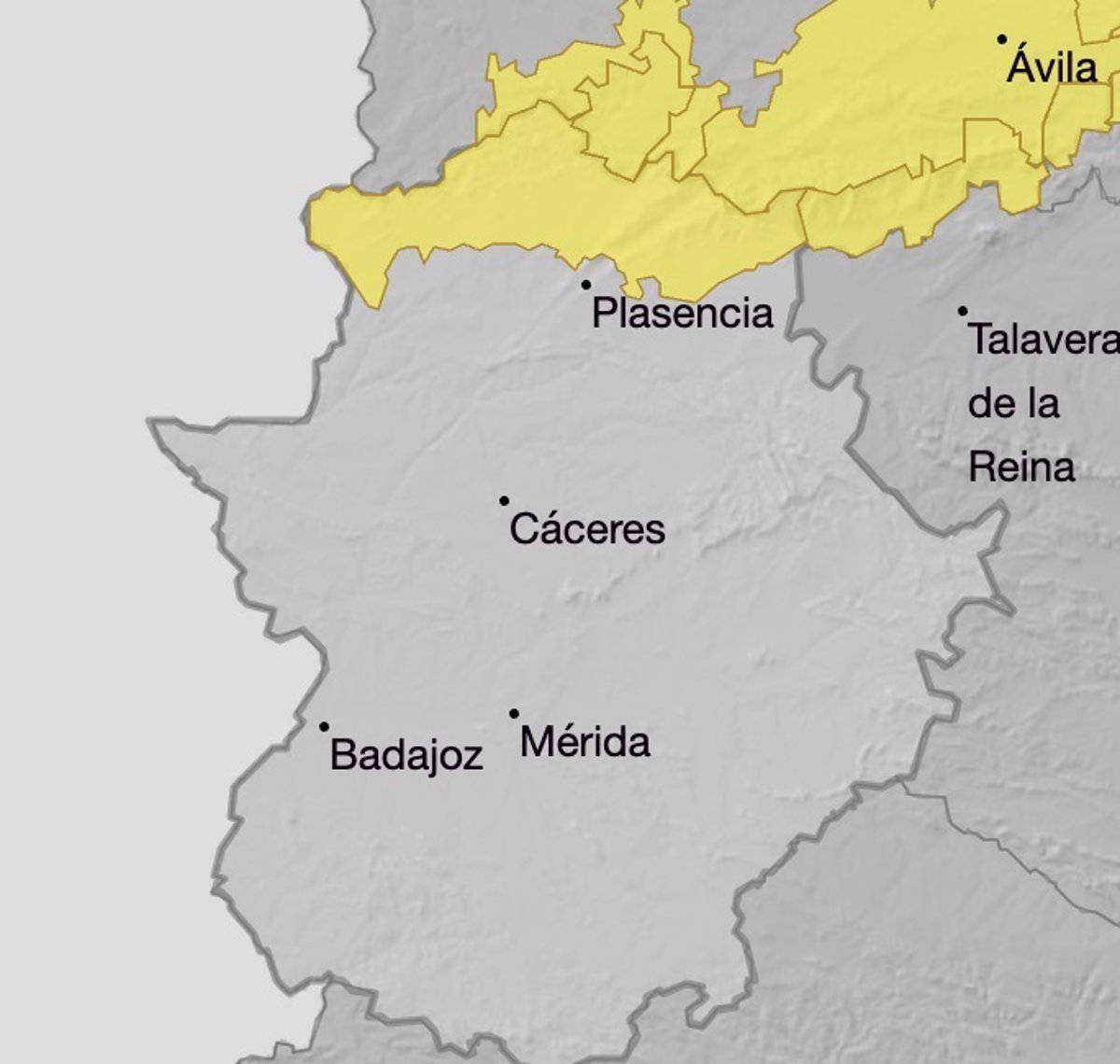 El Centro 112 de Extremadura amplía a este domingo la alerta amarilla por lluvias en el norte de Cáceres