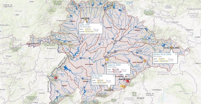 Mapa con algunos de los avisos de la CHD.