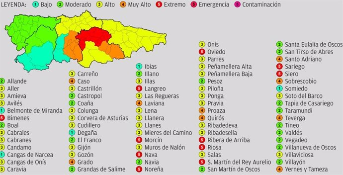 Índice D Eriesgo De Incendios Forestales En Asturias