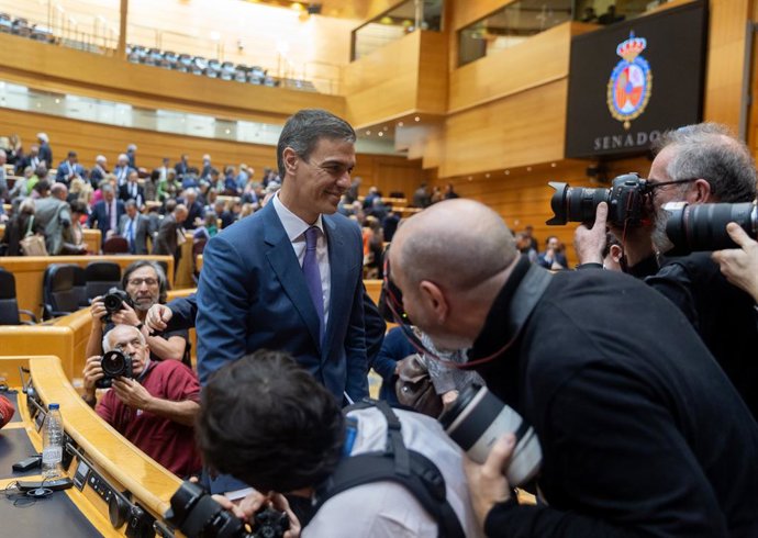 Archivo - Arquivo - O Presidente do Governo, Pedro Sánchez, durante a sessão extraordinária do Congresso, no Palácio do Senado, em 18 de janeiro de 2024, em Madri (Espanha). O Congresso dos Deputados aprovou hoje a iniciativa promovida pelo PP e pelo PSOE