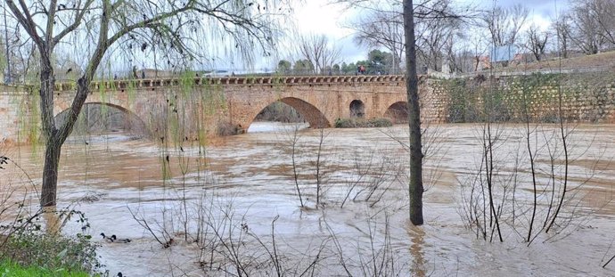Ayuntamiento de Guadalajara incrementa la vigilancia sobre el Henares ante la crecida del caudal que se encuentra en nivel rojo.