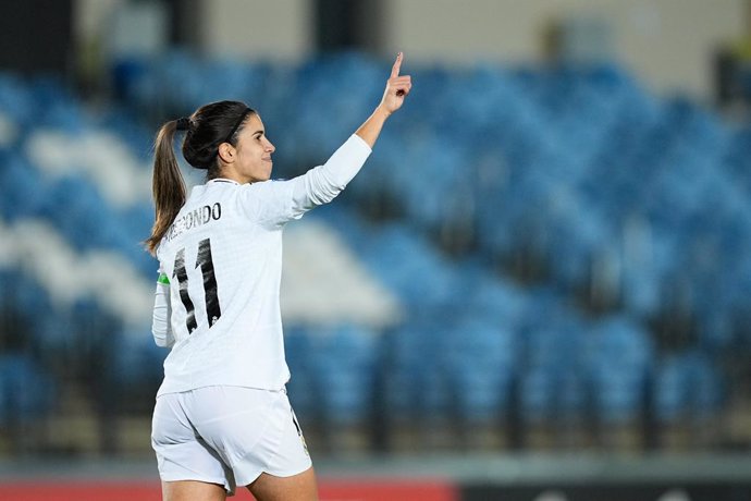 Archivo - Alba Redondo of Real Madrid celebrates a goal during the Spanish Women League, Liga F, football match played between Real Madrid and RCD Espanyol de Barcelona at Alfredo Di Stefano stadium on January 31, 2025, in Valdebebas, Madrid, Spain.