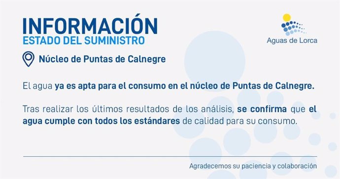 Cartel que informa sobre la recuperación del suministro