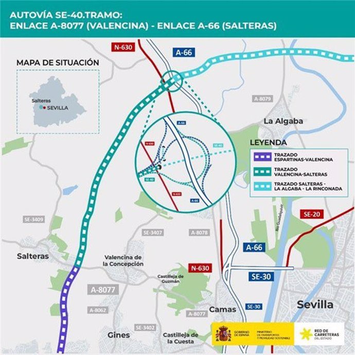 Plano con el tramo de la SE-40 objeto de la licitación.