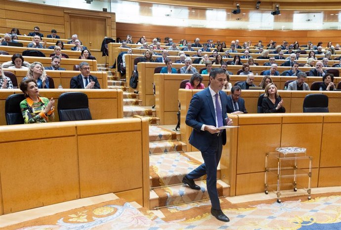 Archivo - El presidente del Gobierno Pedro Sánchez, interviene durante la sesión extraordinaria del Congreso, en el Palacio del Senado, a 18 de enero de 2024, en Madrid (España). El Congreso de los Diputados aprueba hoy la iniciativa impulsada por el PP y