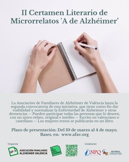 AFAV convoca el II Certamen Literario de Microrrelatos 'A de Alzhéimer' y publicará un libro con los 100 mejores