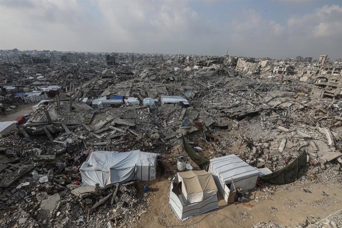 Foto de arquivo da destruição causada pelo exército israelense em Jabalia, no norte da Faixa de Gaza, como parte de sua ofensiva militar contra o enclave palestino.