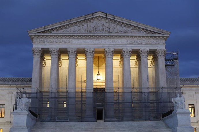 February 27, 2025, Washington, D.C, California, U.S: The Supreme Court is seen at dusk in Washington DC.