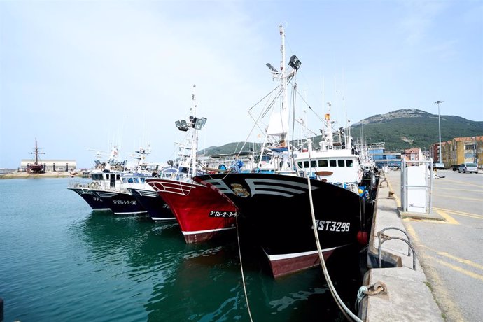 Archivo - Barcos amarrados en el puerto de Santoña