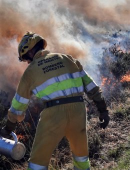 Bombero forestal actuando en un incendio en Cantabria