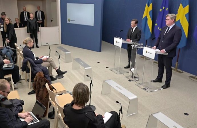 Archivo - Comparecencia del primer ministro de Suecia, Ulf Kristersson, tras un tiroteo en una escuela de adultos
