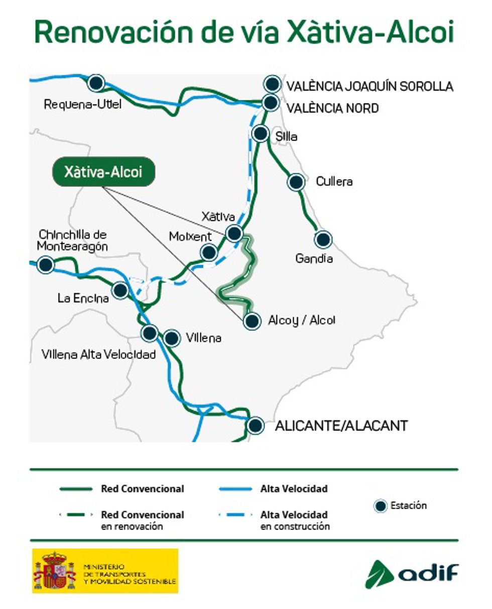 Transportes inicia a finales de marzo la renovación de la línea Xtiva-Alcoi con una inversión de 160 millones