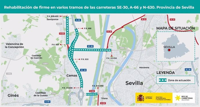 Plano con el tramo de carretera objeto de rehabilitación.