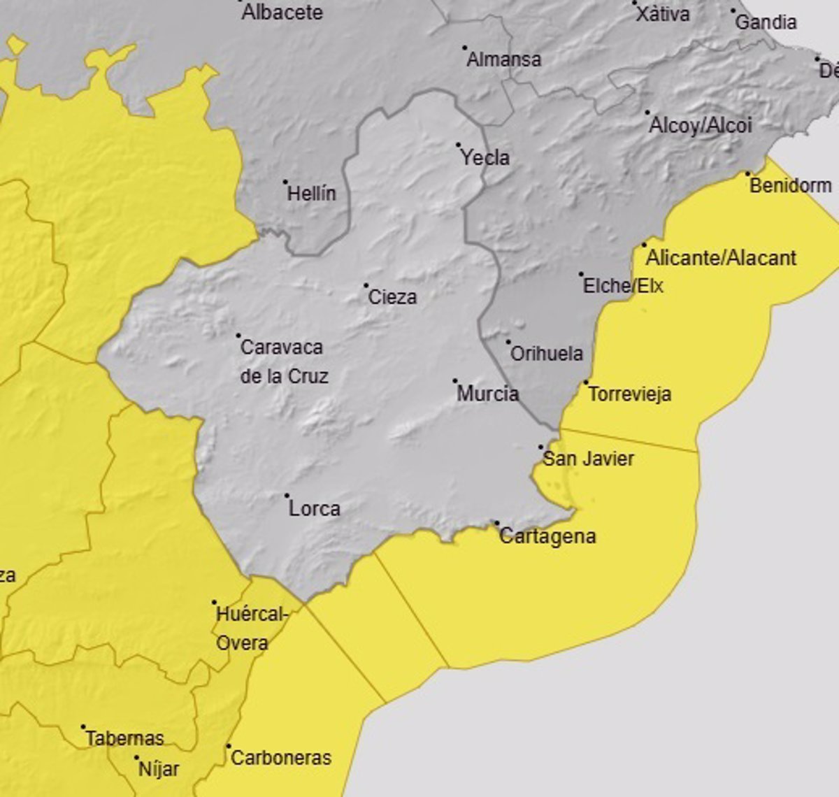 La Aemet mantiene este martes avisos amarillos por fenómenos costeros en todo el litoral de la Región de Murcia