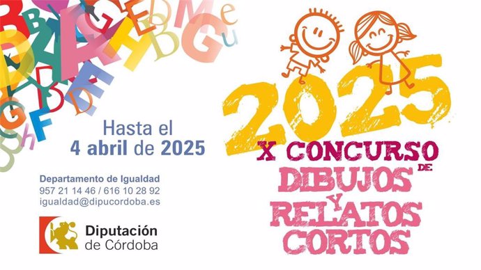 Cartel de la X edición del Concurso de Dibujos y Relatos Cortos 'Buenos tratos en igualdad' de la Diputación de Córdoba.