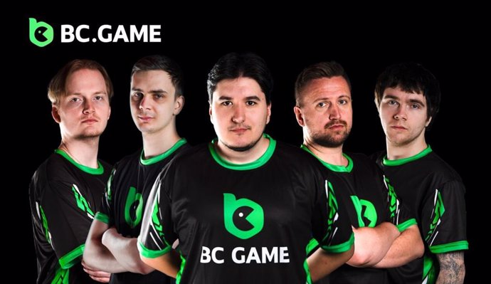 BC.GAME Esports CS2 team members posing together in BC.GAME jerseys.