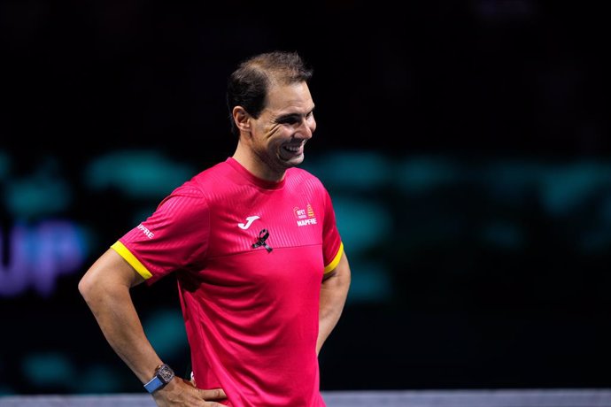 Archivo - Rafael Nadal of Spain during the tribute to his career in his farewell to professional tennis during the Davis Cup 2024 at Martin Carpena Pavilion on November 19, 2024, in Malaga, Spain