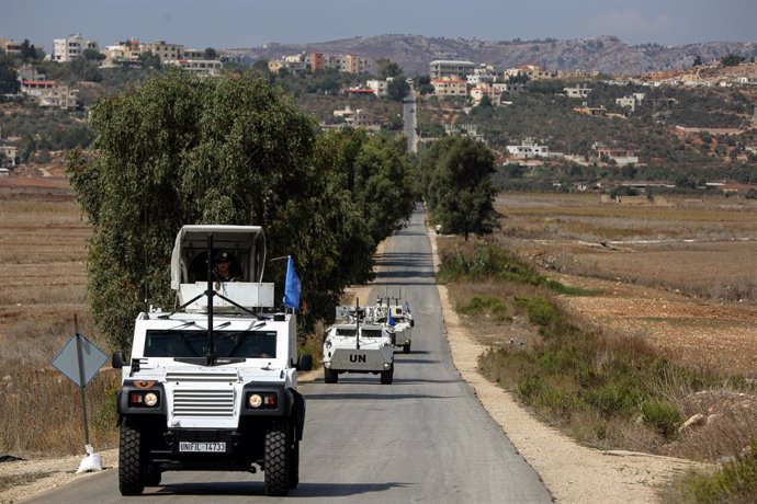 Archivo - Imagen de archivo de convoyes de la FINUL en el sur de Líbano, cerca de la frontera con Israel.