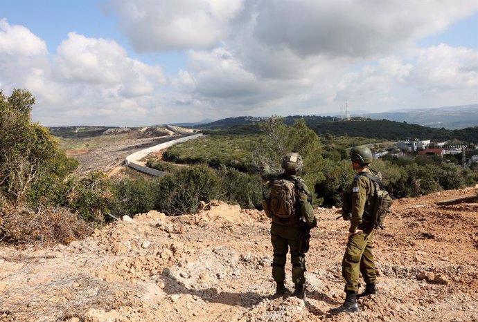 ISRAEL-LEBANON BORDER, March 11, 2025  -- Israeli troops are seen near the northern Israeli border with Lebanon on March 10, 2025.   One Lebanese soldier was killed and another injured and brought to Israeli territory in recent Israeli shooting attacks in