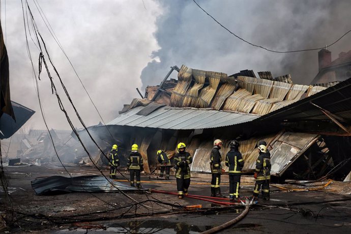 March 11, 2025, Odesa, Ukraine: Firefighters eliminate the consequences of the Russian drone strike, Odesa, Ukraine, on March 11, 2025