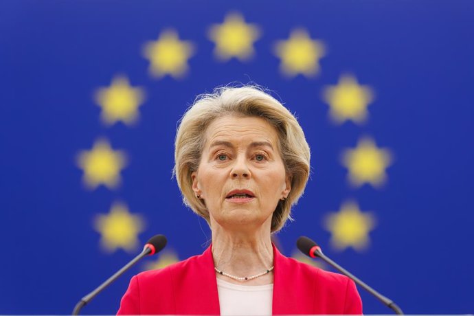 11 March 2025, France, Strasbourg: Ursula von der Leyen, President of the European Commission, speaks at the European Parliament. MEPs are set to discuss the future of European defence with von der Leyen and EU Council President Costa, along with debates 