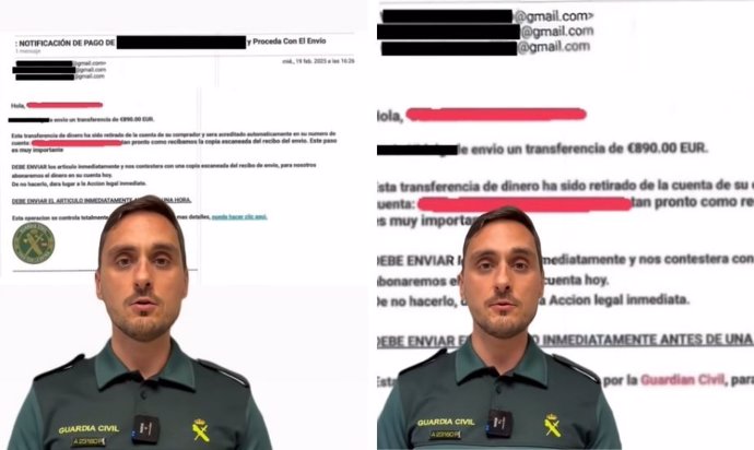 Aviso de la Guardia Civil sobre una estafa denunciada: "Desconfía si alguna vez te llega este correo sospechoso"