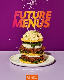 A bold, modern take on global food trends--this vibrant stacked dish showcases the fusion of richly braised meat, creamy cheese, crisp greens, and indulgent toppings, embodying the Future Menus 2025 vision by Unilever Food Solutions. Highlighting culinary