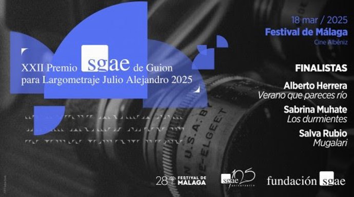 Cartel del anuncio de los finalistas al 22 Premio SGAE de Guion Julio Alejandro 2025