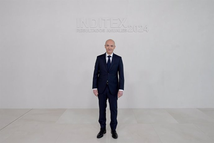 El consejero delegado de Inditex, Óscar García Maceiras, durante la presentación de resultados de Inditex del 2024, a 12 de marzo de 2025, en Santiago de Compostela, A Coruña, Galicia (España). Inditex registró un beneficio neto récord de 5.866 millones d