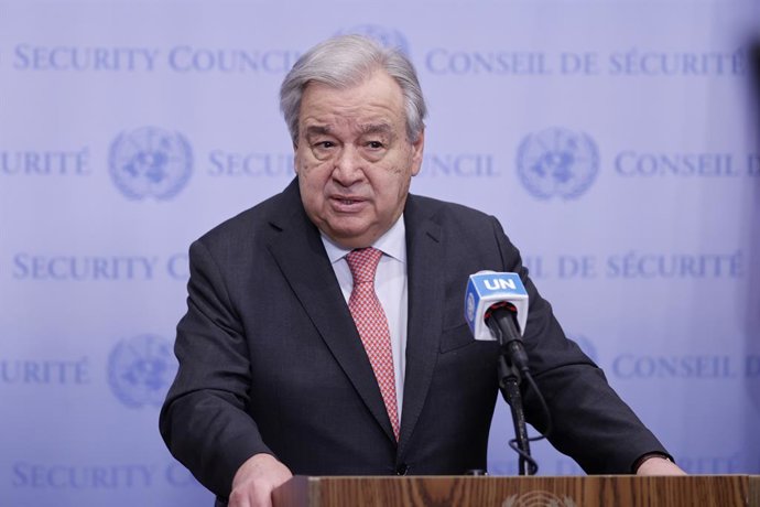 O secretário-geral da ONU, António Guterres, em uma coletiva de imprensa na sede da ONU em Nova York (arquivo).