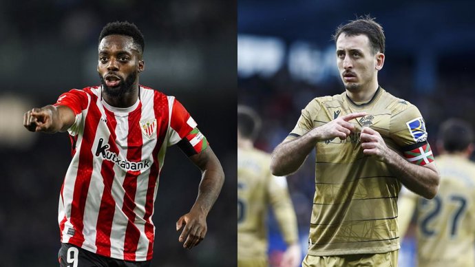 El jugador del Athletic Club iñaki Williams y el de la Real Sociedad Mikel Oyarzabal.