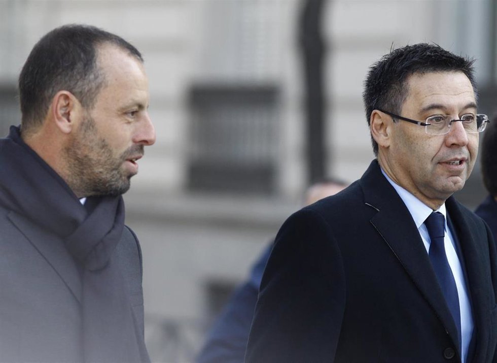 Archivo - Josep Maria Bartomeu y Sandro Rosell llegan a la Audiencia Nacional, en una imagen de archivo