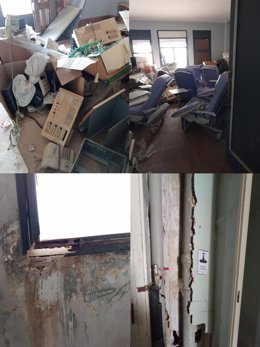 Acumulación de basura, muebles y aparatos desechados, junto a desperfectos en el Hospital de Los Morales.