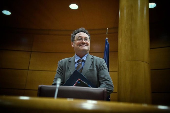 El fiscal general del Estado, Álvaro García Ortiz, durante su comparecencia en la Comisión de Justicia, en el Senado, a 18 de febrero de 2025, en Madrid (España). 