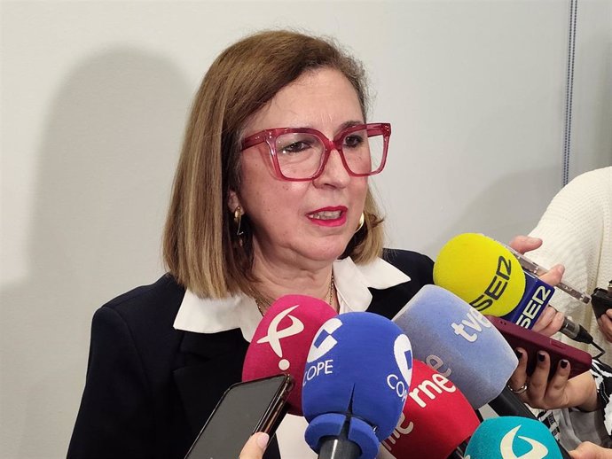 La consejera de Agricultura, Ganadería y Desarrollo Sostenible, Mercedes Morán, en declaraciones a la prensa para anunciar su querella contra la portavoz del PSOE.