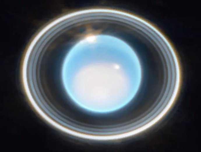 Archivo - Arquivo - Uma imagem ampliada de Urano vista pelo Telescópio Espacial James Webb em 6 de fevereiro de 2023.