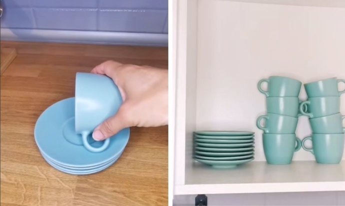 El "truco japonés" para ganar espacio en la alacena sin apilar tazas una sobre otra y evitar polvo