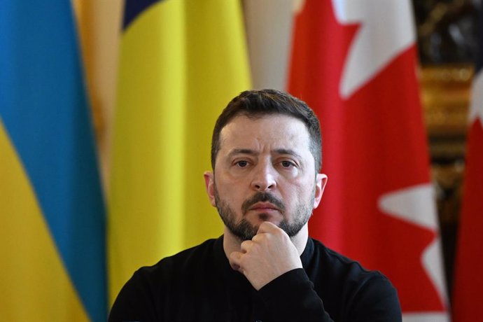 02 March 2025, United Kingdom, London: Ukrainian President Volodymyr Zelensky attends a plenary meeting during a European leaders' summit on the situation in Ukraine at Lancaster House. Photo: Justin Tallis/PA Wire/dpa