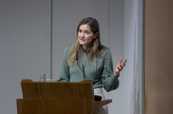 La vicepresidenta y ministra para la Transición Ecológica y el Reto Demográfico, Sara Aagesen, durante la inauguración del acto 'La mujer en la Transición Ecológica, en la sede del ministerio, a 10 de marzo de 2025, en Madrid (España).