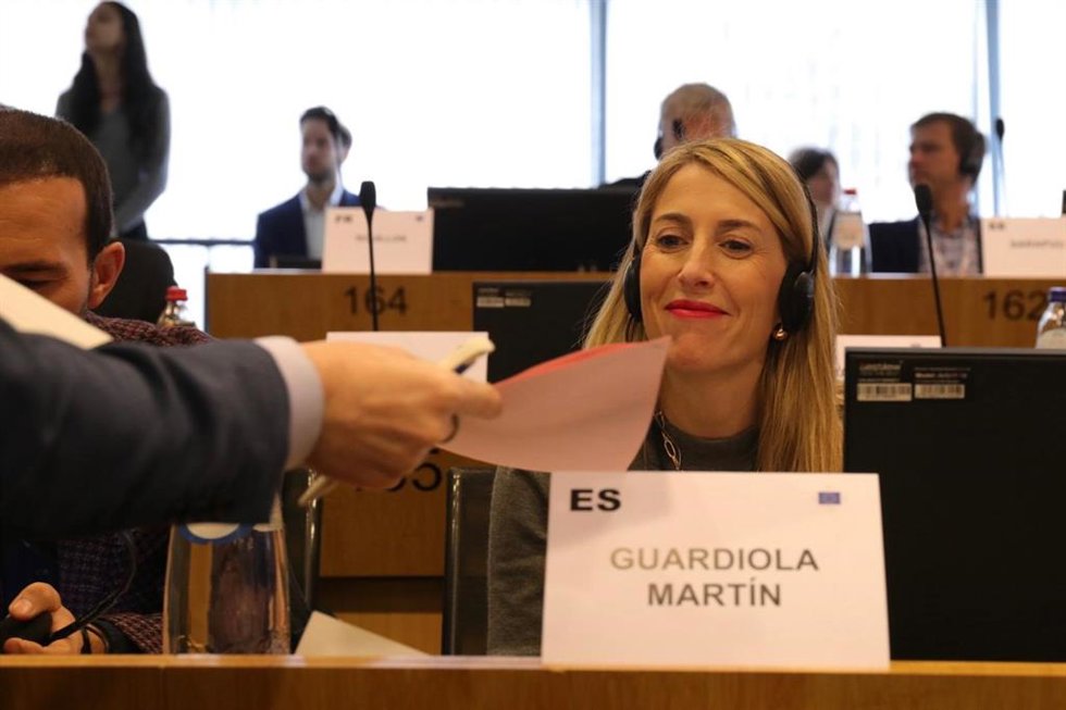La presidenta de la Junta de Extremadura, María Guardiola, en la Comisión de Política de Cohesión Territorial y Presupuesto de la UE del Comité Europeo de las Regiones