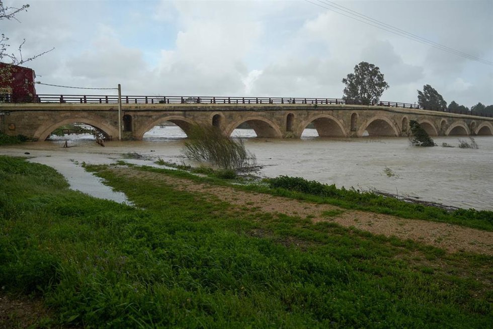 Imágenes de la crecida del río Guadalete. A 13 de febrero de 2025 en Jerez de la Frontera, Cádiz (Andalucía, España).